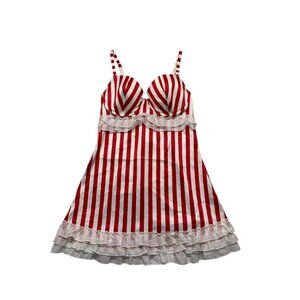 Vtg Victorias Secret Red White Striped Xmas Candy Cane 36C Lingerie Coquette